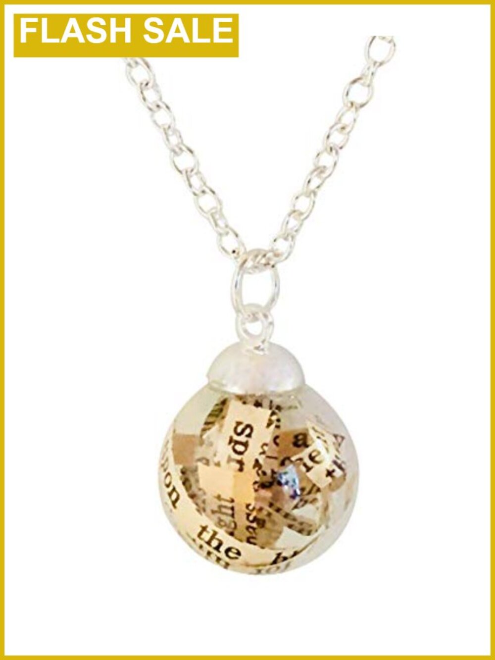 Antique Bible Page Glass Pendant Necklace 18" Silver Plated Chain Christian Gift
